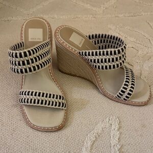 Dolce Vita Striped Black and Cream Wedges